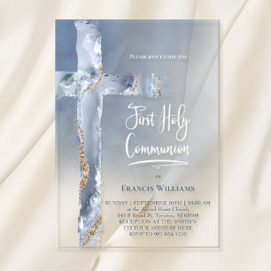 blue agate   First Communion Acrylic Invitations