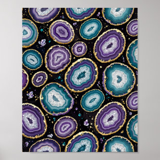 Blue Agate Geode Gold Art Poster