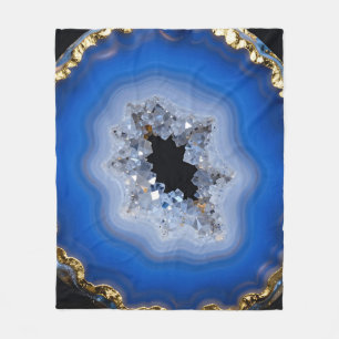 Blue Agate Geode Gold Edge Crystal Art Fleece Blanket