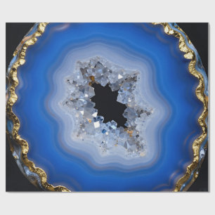 Blue Agate Geode Gold Edge Crystal Art Wrapping Paper