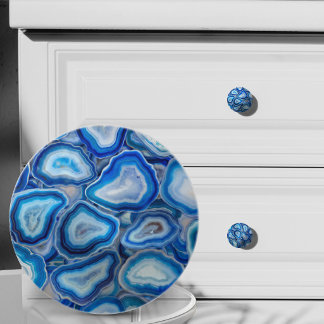 Blue Agate Geodes crystals pattern Ceramic Knob