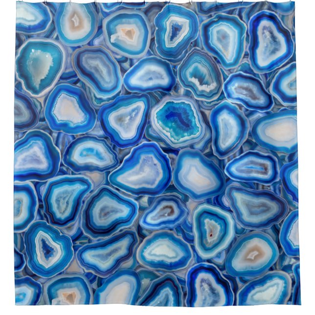 Blue Agate Geodes crystals pattern Shower Curtain (Front)