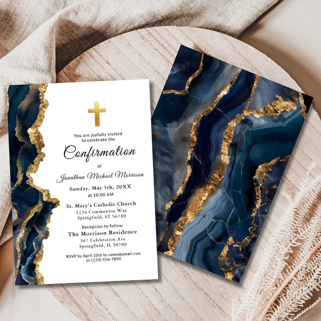 Blue Agate Gold Confirmation Invitation (Creator Uploaded)