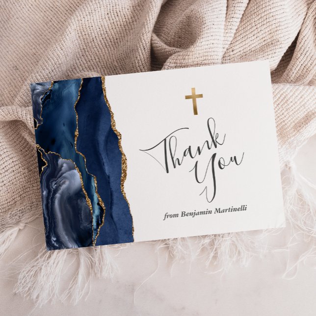 Blue Agate Gold First Communion Thank You Card (Creator Uploaded)