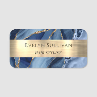 Blue Agate Gold Foil Name Tag