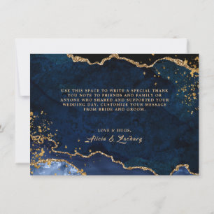 Blue Agate Gold Glitter Dust Wedding Thank You Card