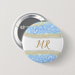 blue agate gold glitter sparkle monogram name text 6 cm round badge