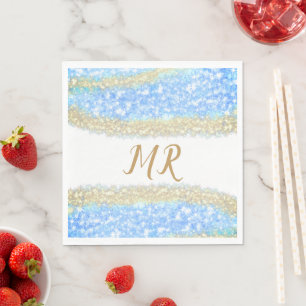 blue agate gold glitter sparkle monogram name text napkin