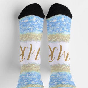 blue agate gold glitter sparkle monogram name text socks