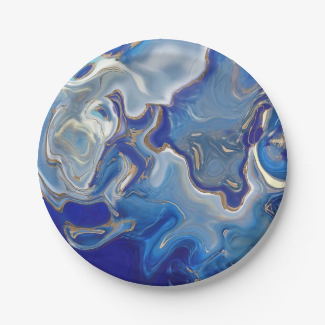 Blue agate Liquid Marble Paper Plate (Front)