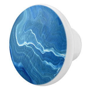 Blue Agate Marble Abstraction Ceramic Knob
