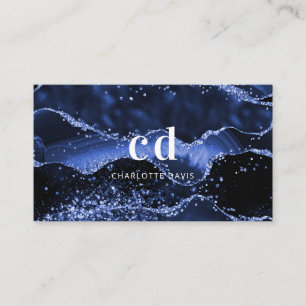 Blue agate marble monogram initials business card