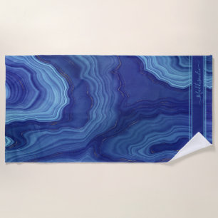 Blue Agate Marble monogram name  Beach Towel