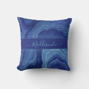 Blue Agate Marble monogram name Cushion