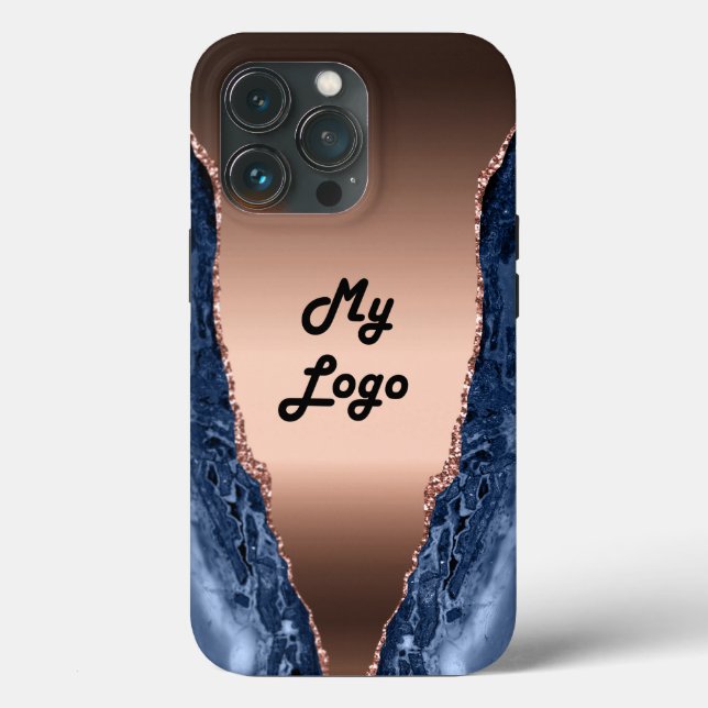 Blue agate marble rose gold business logo Case-Mate iPhone case (Back)