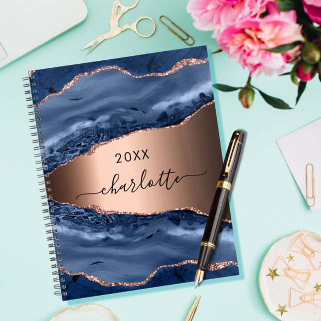 Blue agate marble rose gold name script 2022 planner (Creator Uploaded)