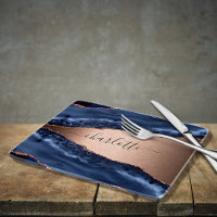 Blue agate marble rose gold name script 