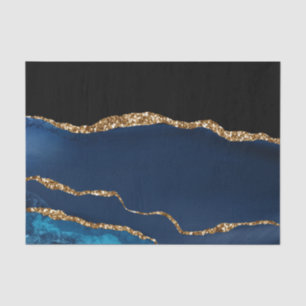 Blue Agate Marble Shiny Golden Glitter Chic Glam Tissue Paper