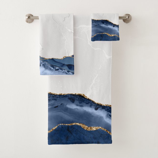 Blue Agate on Marble with Gold  Bath Towel Set (Insitu)