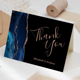 Blue Agate Rose Gold Dark Wedding Thank You Card