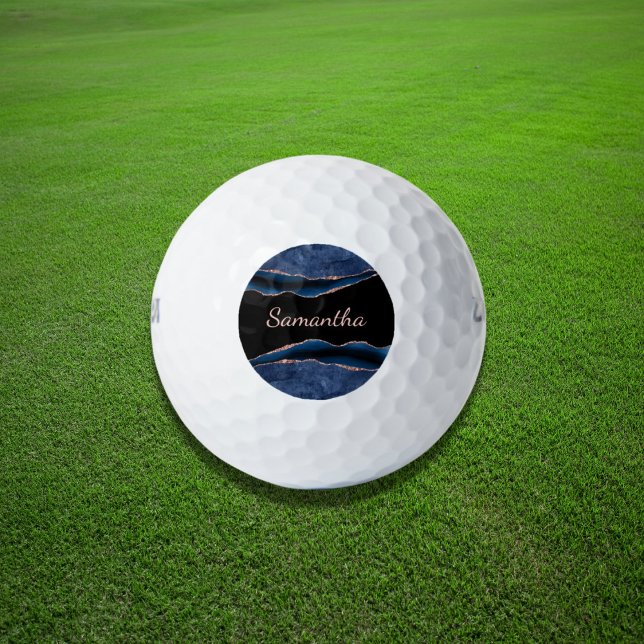 Blue Agate Rose Gold Name Golf Balls (Creator Uploaded)