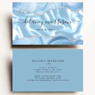 Blue Agate Silver Glitter Luxury Business Card
