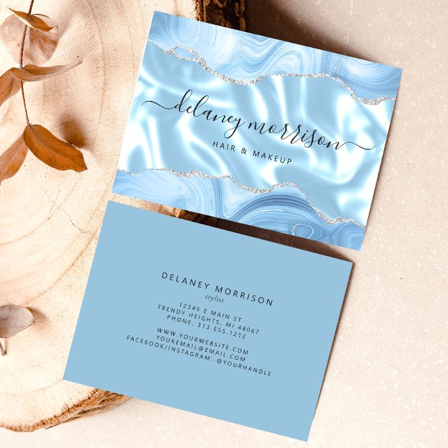 Blue Agate Silver Glitter Luxury Business Card (Creator Uploaded)