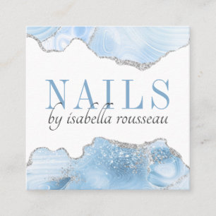 Blue Agate Silver Glitter Nails Manicurist Square  Business Card