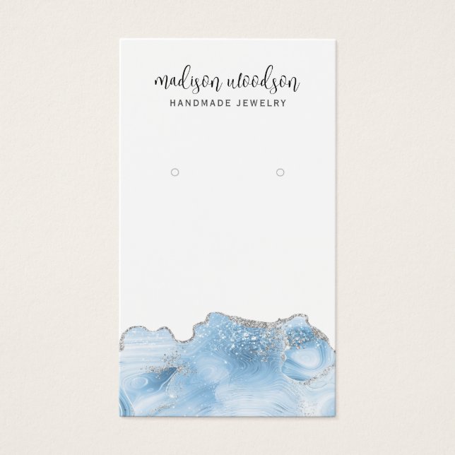 Blue Agate Silver Script Earring Display Card (Front)