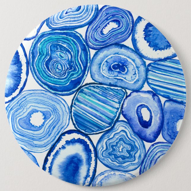 Blue agate slices 6 cm round badge (Front)
