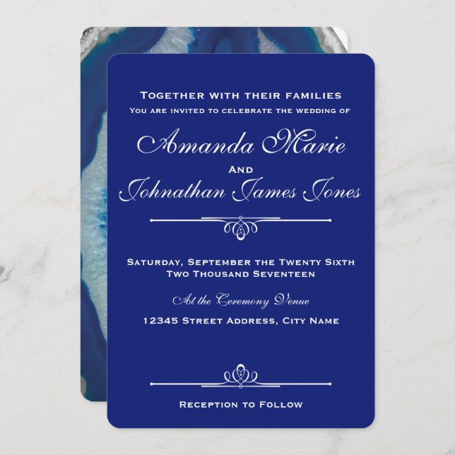 Blue Agate Wedding Invitation (Front/Back)