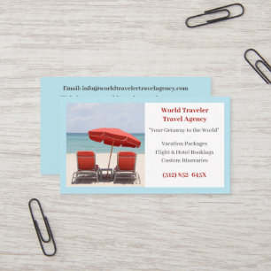 Blue Agent Travel Agency Red Beach Chairs  Business Card