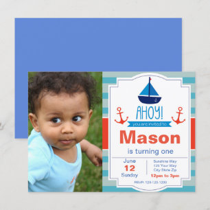 Blue Ahoy Birthday Invitation with Photo