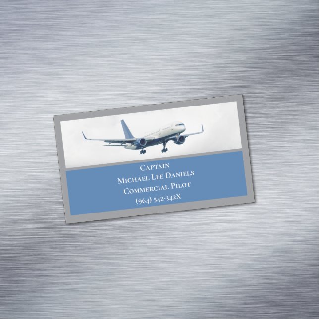 Blue Aircraft Aeroplane Captain Pilot Plane in Sky Magnetic Business Card (In Situ)
