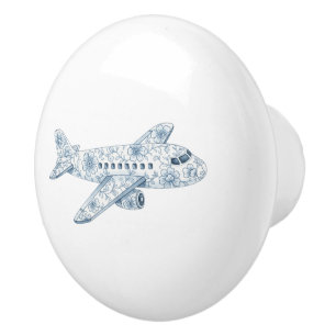 Blue Airplane Chinoiserie Ceramic Knob