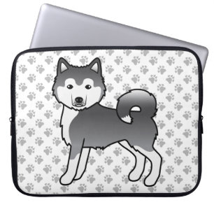 Blue Alaskan Malamute Cute Cartoon Dog Laptop Sleeve