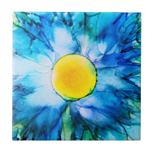 Blue Alcohol Ink Flower Tile