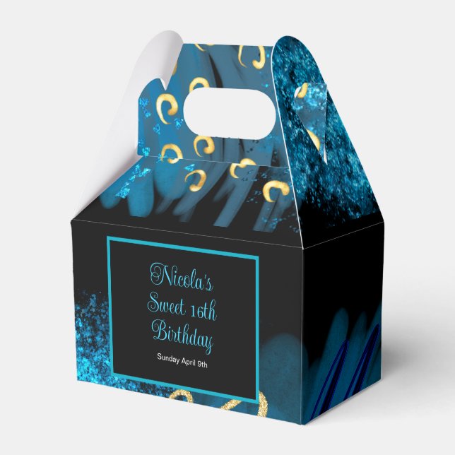 Blue Alcohol Ink Sweet 16 Favour Box (Front Side)