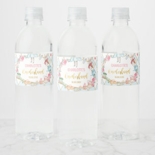 Blue Alice in Onederland Birthday Party Favours Water Bottle Label