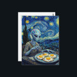 Blue Alien Eating Fried Eggs Faux Van Gogh Postcard<br><div class="desc">An alien eating some fried eggs in a faux Van Gogh  AI generated art</div>