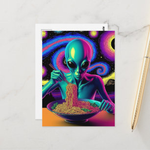 Blue Alien Eating Noodles  Postcard