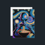 Blue Alien Eating Ramen Postcard<br><div class="desc">An alien eating a bowl of noodles with eggs and veggies fantasy scifi art</div>