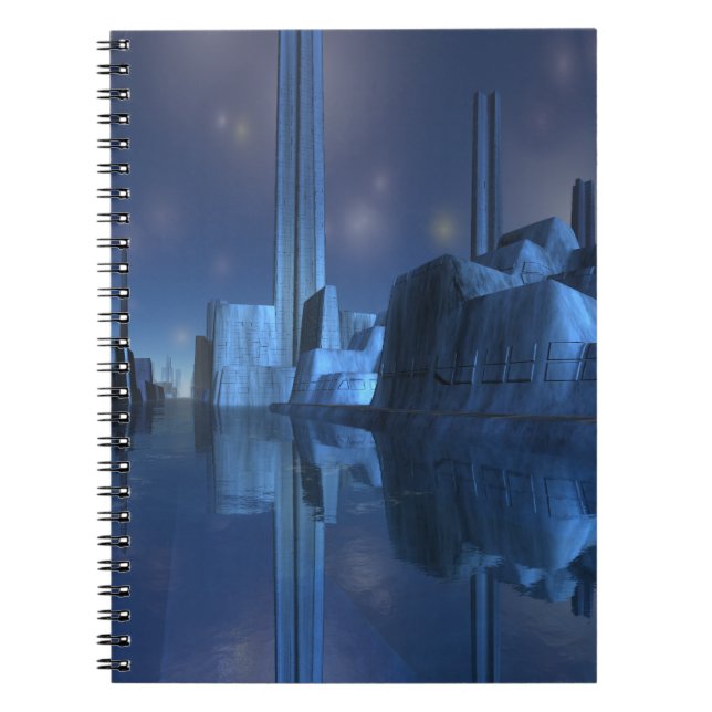 Blue Alien Harbour City Spiral Notebook (Front)