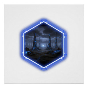 Blue Alien Landscape With Mandelbrot Poster