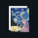 Blue Alien Pink Dress Eat Fried Eggs Faux Van Gogh Postcard<br><div class="desc">An alien in a pretty pink dress eating some fried eggs in a faux Van Gogh  AI generated art</div>