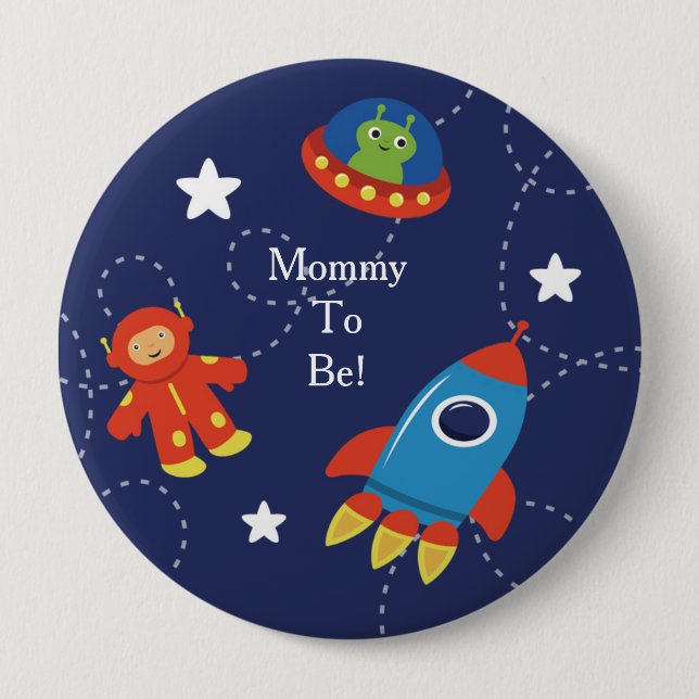 Blue Alien Space Personalised Mummy to Be Button (Front)