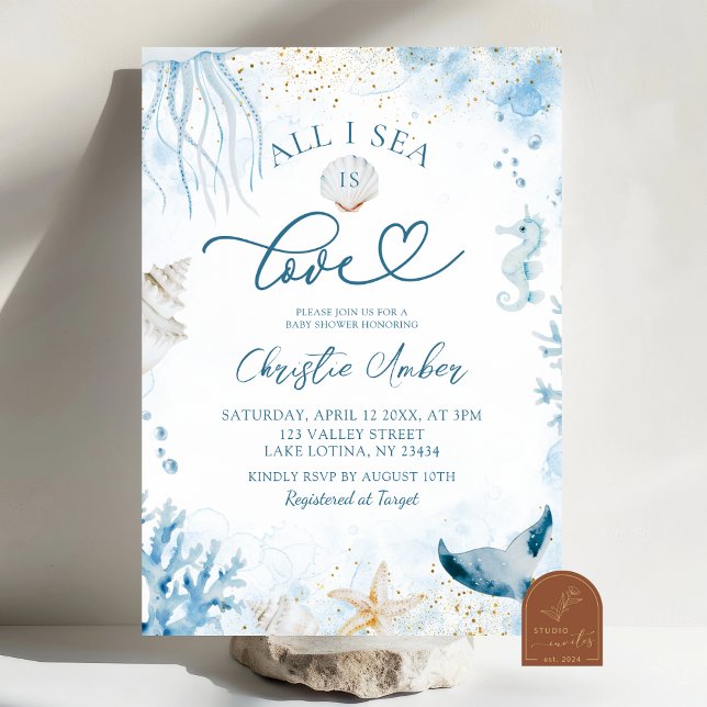 Blue All I Sea is Love Bridal Shower Invitation (Creator Uploaded)