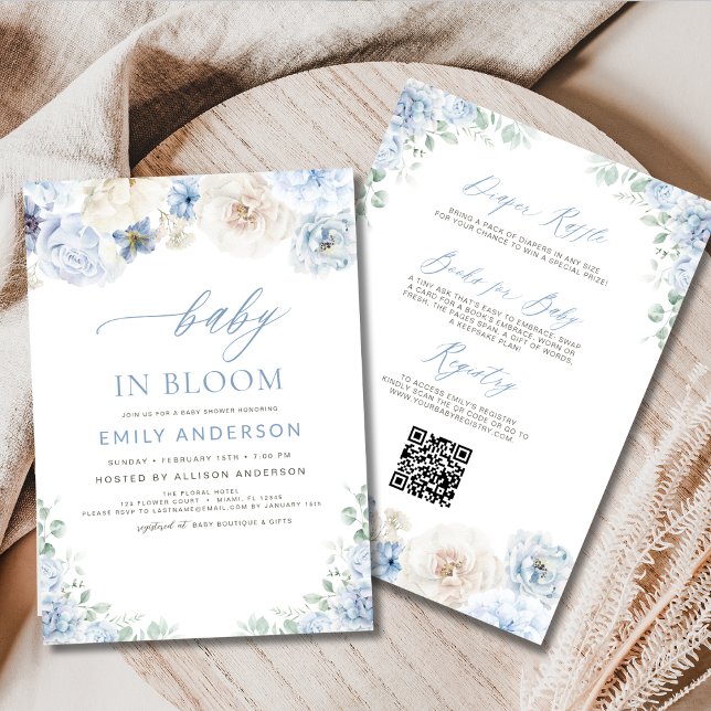 Blue All in One Boy Baby in Bloom Baby Shower  Invitation (Creator Uploaded)