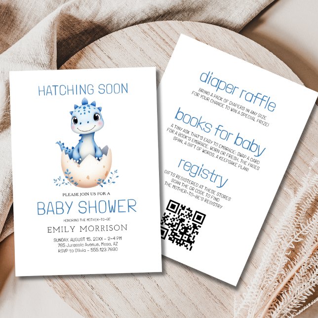 Blue All in One Dinosaur Hatching Soon Baby Shower Invitation (Creator Uploaded)