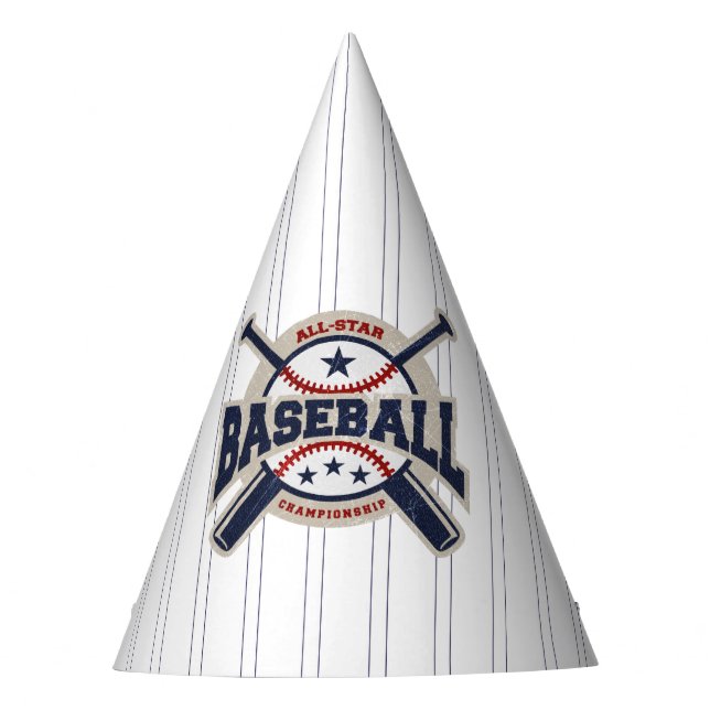 Blue All Star Sport Baseball Birthday Party Hat (Front)